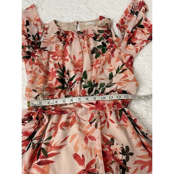 Calvin Klein Dress Size 10 Spring Floral Cold Shoulder Belt Chiffon Knee Length - Picture 7 of 15